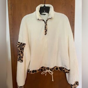 Leopard Accented Teddy Pullover